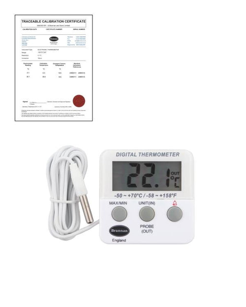Brannan TC-007 | THERMcert Pre-Calibrated Twin Reading Thermometer | 0 & 35 °C - generaltechuae