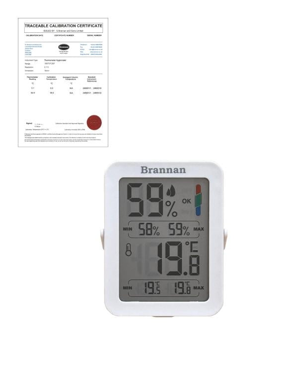 Brannan TC-018 | THERMcert Pre-Calibrated Twin Thermo & Humidity Meter | Points 0 & 35 °C - generaltechuae