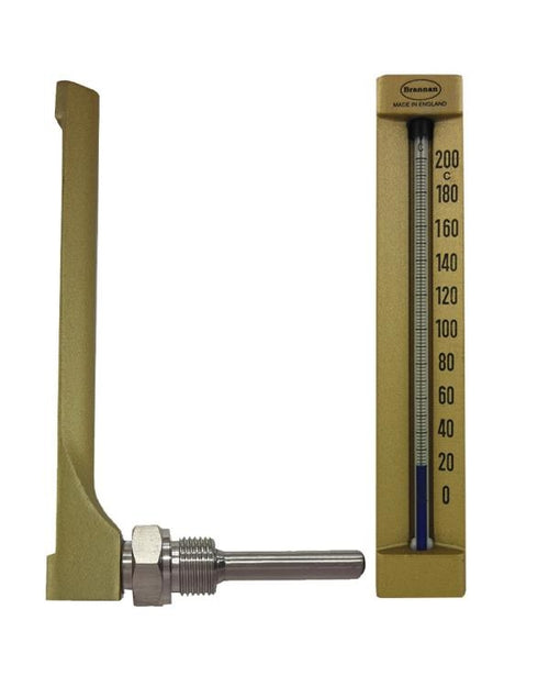 Brannan 85/101/0 | Industrial V-Line Thermometer | 90° angle, 150 mm, Polypropylene, -30 to +50 °C/°F, 40 mm pocket - generaltechuae