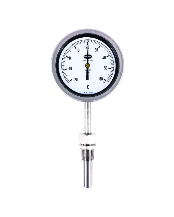Brannan 310/646/0 | Liquid Expansion Dial Thermometer | 100 mm, 0 to +120 °C/°F, bottom entry, 140 mm stem, sliding union - generaltechuae