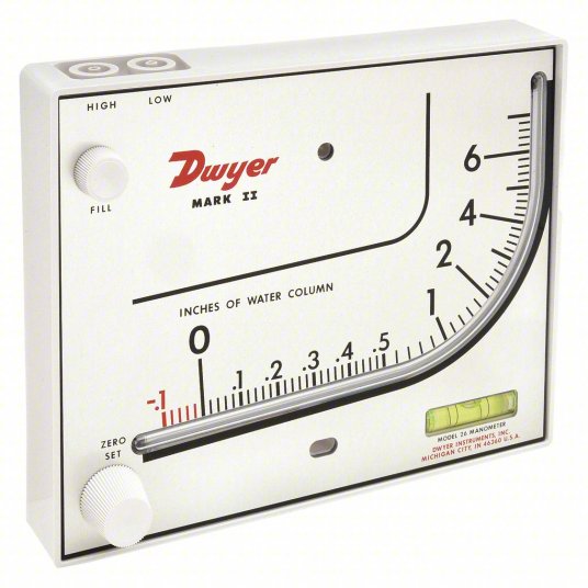 DWYER Analog Manometer | Range  0 to 7 in wc | Inclined Vertical | 10 psi Max., 140°F Max Op Temp, Blue