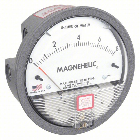 DWYER Differential Pressure Gauge | Range 0 to 8 in wc | 1/8 in NPT Female | Dual Single-Side or Back