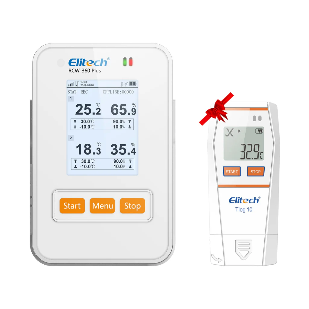 Elitech RCW-360P-TH+Tlog10 | Plus 4G Temperature Humidity Data Logger With External Probe  | Email SMS App Alarm