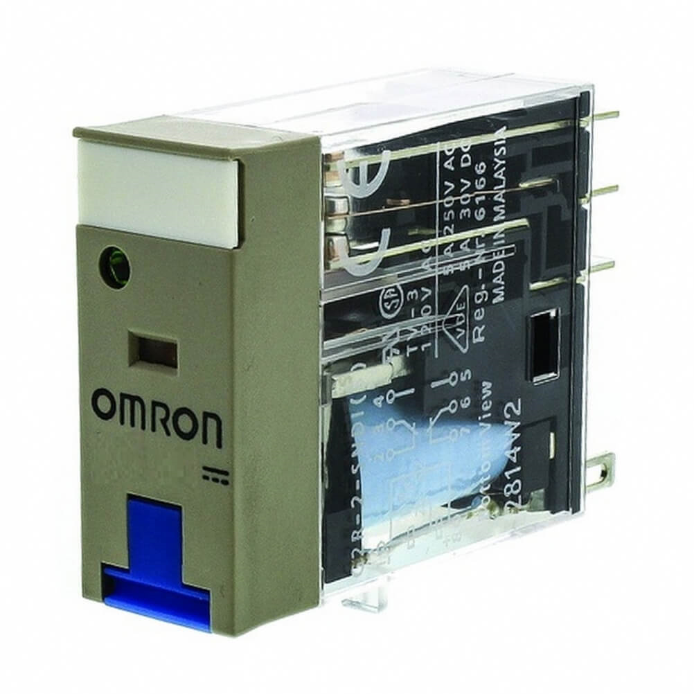 OMRON G2R-2-SNI 24VDC (S) | Relay, plug-in, 8-pin, DPDT, 5 A, mech & LED indicators, lockable test button, label facility